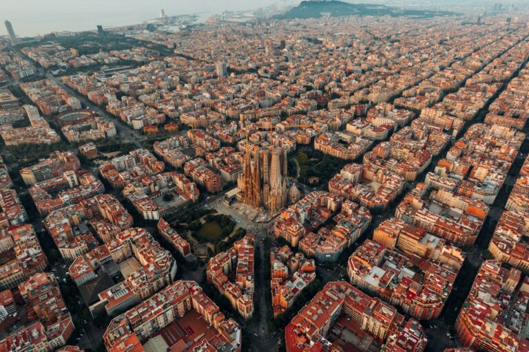 Barcelona, aerial view of city buildings